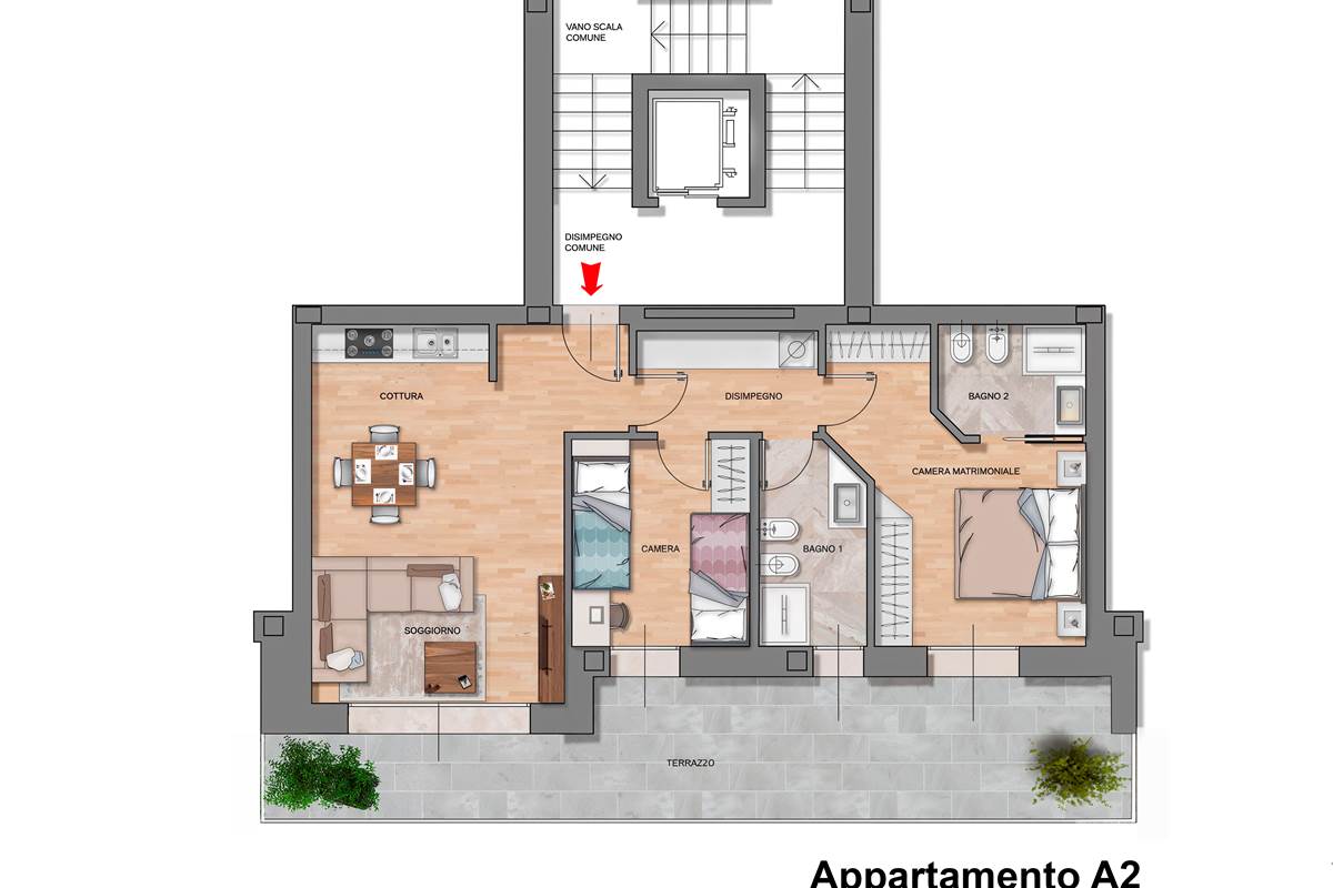 Casnate con Bernate Via Mascagni - App A/2: elegante trilocale con terrazzo al piano terra